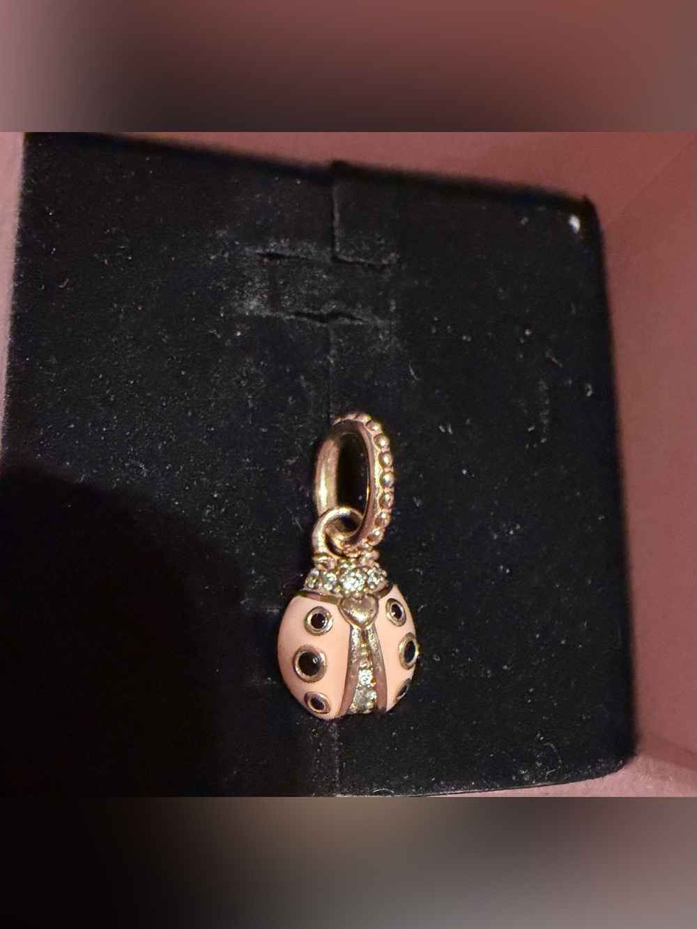 Pandora Gold Tone Pink Ladybug Charm Pendant